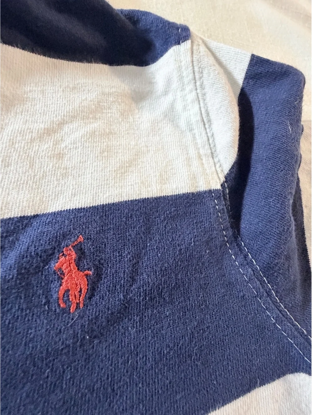 Polo Ralph Lauren Boys' Long Sleeve Rugby Shirt Size 7 Navy and White Striped